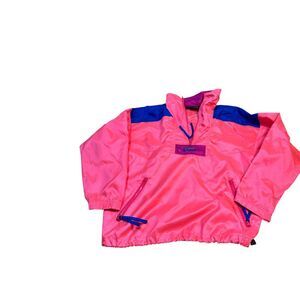 Columbia Windbreaker Neon Pink Quarter Zip Pullover‎ Vintage 80's 90's Women's L
